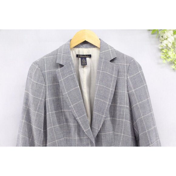 Brooks Brothers Women's Linen Wool Windowpane Blazer Jacket Blue Sz 10 - Picture 3 of 9